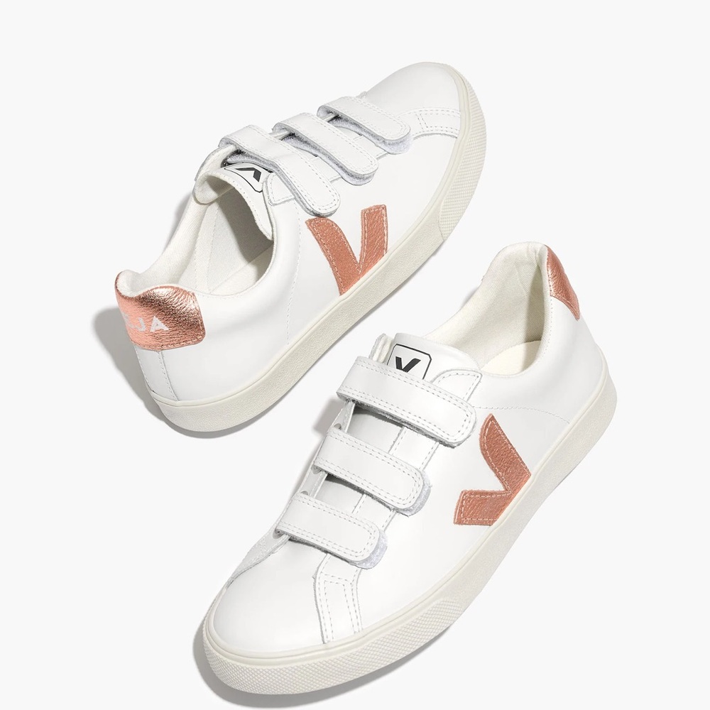 Veja 3-lock Esplar Sneakers in white and rose gold
